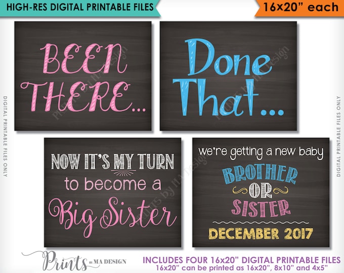 4th Baby Pregnancy Announcement Signs, Been There Done That Now It's My Turn, PRINTABLE 8x10/16x20” Chalkboard Style Baby Reveal Photo Props