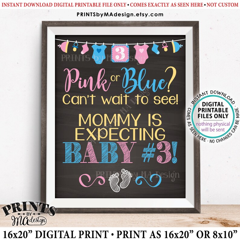 Baby Number 3 Pregnancy Announcement Pink or Blue Can't Etsy Sweden
