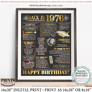Back in 1976 Birthday Poster Board, Flashback to 1976 Birthday Decoration, ‘76 B-day Gift, PRINTABLE 16x20” Sign, Birthday Decor &lt;ID&gt;