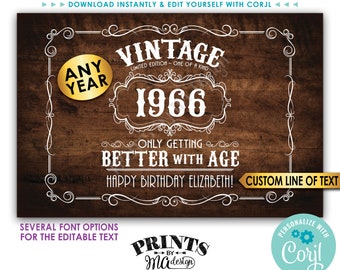 Vintage Birthday Sign, Better with Age Liquor Themed Party, Custom PRINTABLE 24x36” Rustic Wood Style Sign <Edit Yourself w/Corjl>