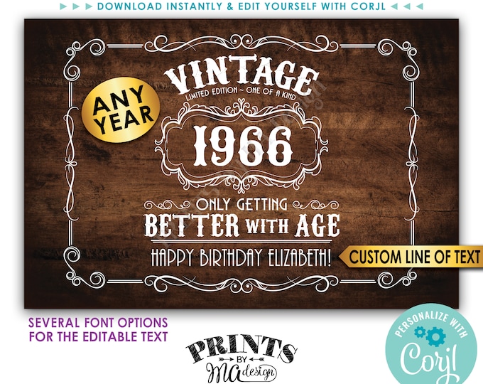 Vintage Birthday Sign, Better with Age Liquor Themed Party, Custom PRINTABLE 24x36” Rustic Wood Style Sign <Edit Yourself w/Corjl>