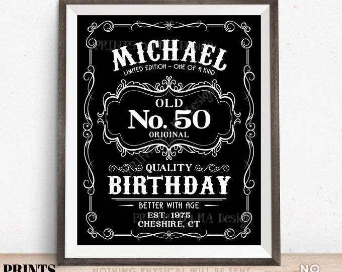 Vintage Birthday Poster, Better with Age Whiskey Themed Birthday Party Decor, Liquor Alcohol, PRINTABLE 8x10/16x20” Black & White Bday Sign