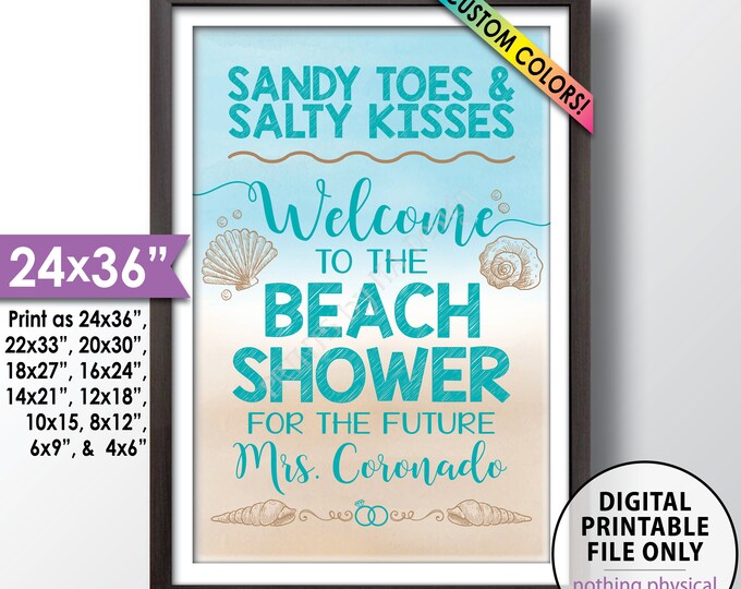 Beach Bridal Shower Sign, Bridal Shower Welcome Poster, Bridal Beach Wedding Shower, PRINTABLE 24x36” Watercolor Style Beach Shower Sign
