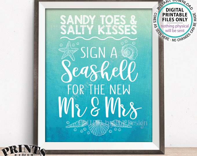 Beach Wedding Guestbook Sign a Seashell for the New Mr & Mrs Sign Beach Theme Wedding Seashells, PRINTABLE 8x10”  Watercolor Style Sign <ID>