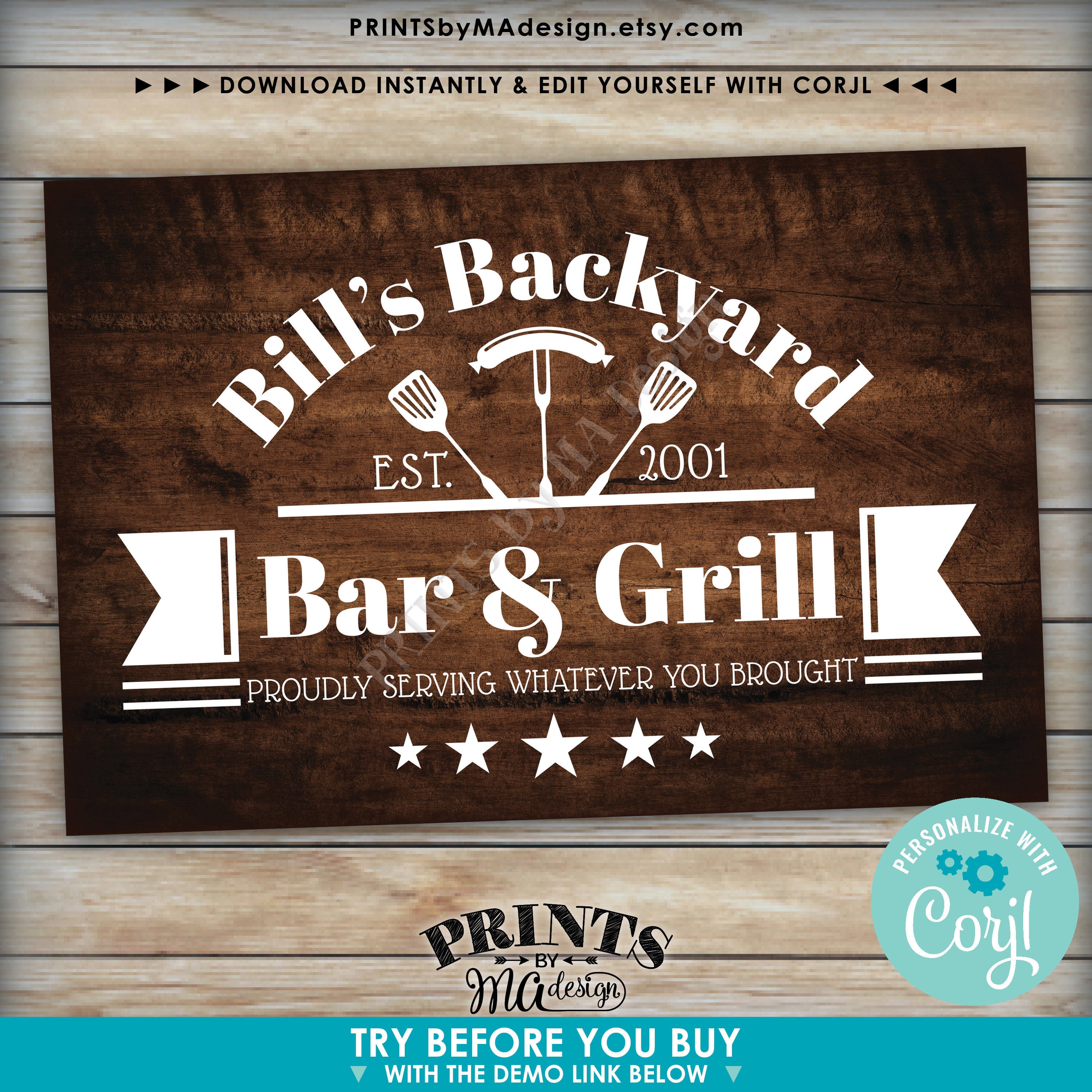 Editable BBQ Sign, Backyard Barbecue, Barbie Grill Smokehouse, Custom