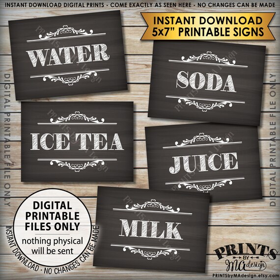 Beverage Station Soft Drink Signs Soda Juice Water Ice Tea Etsy