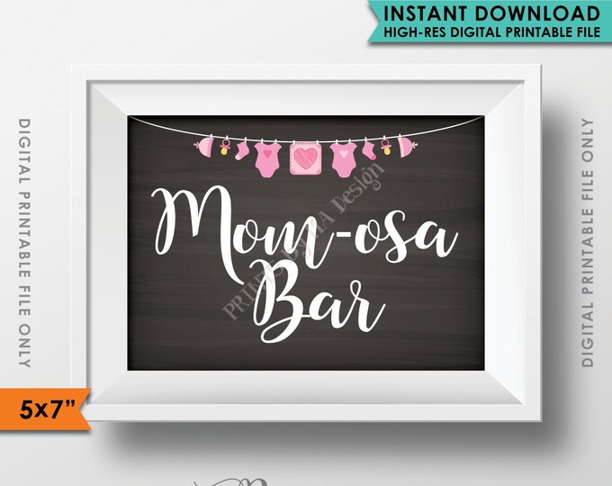 Mimosa Bar Sign, MOMosa Baby Shower Sign, Make a Mimosa Shower Decor, Champagne, Pink 5x7” Chalkboard Style Printable Instant Download