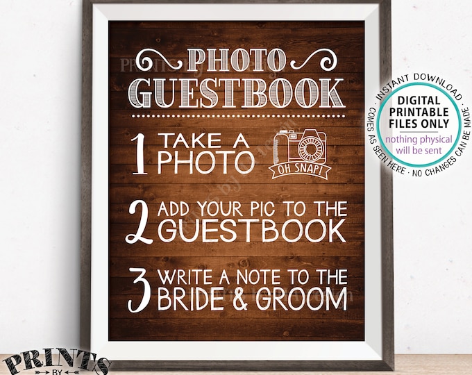 Photo Guestbook Sign, Add Your Pic to the Guestbook and Write a Note to the Bride & Groom, PRINTABLE 8x10/16x20” Rustic Wood Style Sign <ID>