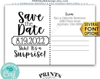 Save the Date Postcard for a SURPRISE Celebration, Back Side of Invitation, Custom PRINTABLE 4x6" Save the Date <Edit Yourself with Corjl>