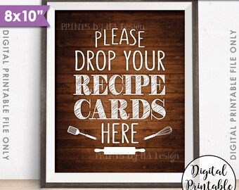 Drop your Recipe Card Here Sign, Recipe Card Drop-off, Bridal Shower, Wedding Shower, 8x10” Chalkboard Style Printable Instant Download Sign