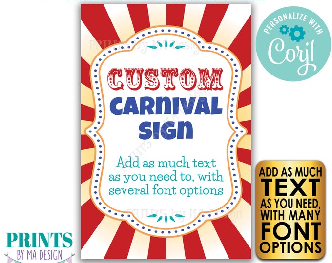 Custom Carnival Sign, Carnival Theme Party Sign, Circus Birthday Party, One PRINTABLE 24x36” Portrait Sign <Edit Yourself w/Corjl>