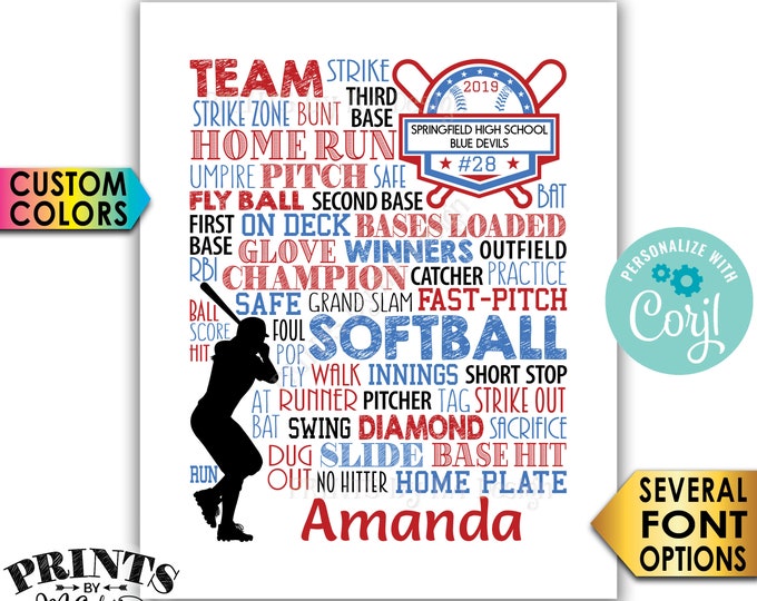 Personalized Softball Sign, Gift for Seniors, Senior Year Graduation Party Gift for Girls, PRINTABLE 8x10" Sign <Edit Yourself with Corjl>