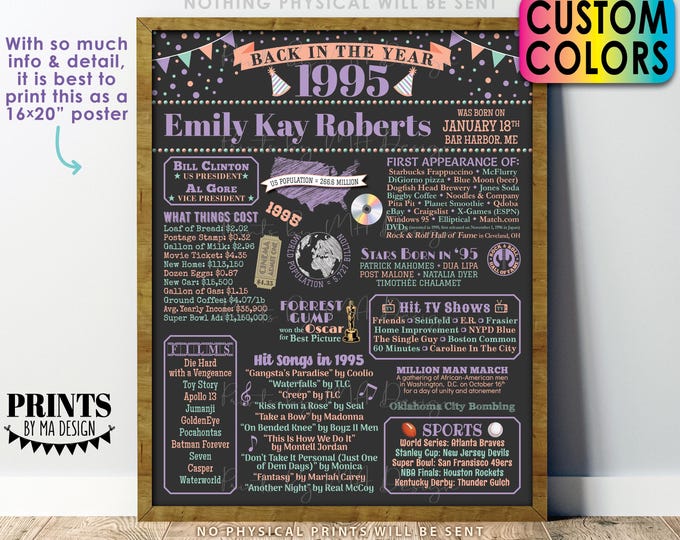 Back in 1995 Birthday Poster Board, Flashback to 1995 Birthday Decoration, B-day Gift, Custom PRINTABLE 16x20” 1995 Sign