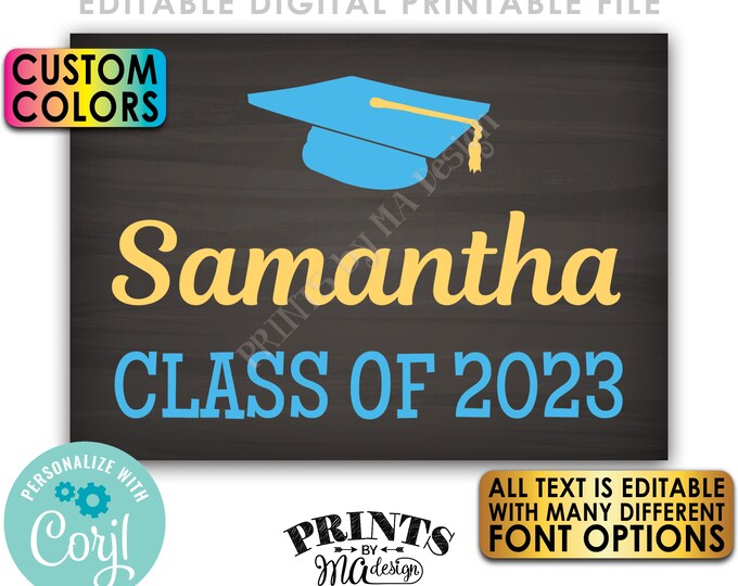 Editable Class Of Graduation Sign, Custom PRINTABLE 5x7” Chalkboard Style Graduation Party Decoration <Edit Yourself w/Corjl>