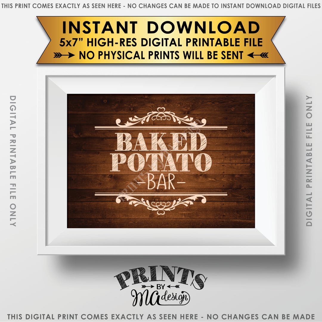 Rustic Potato Sign Baked Potato Bar Sign, Potato Sign, Graduation, Birthday, Retirement ...