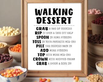 Walking Dessert Sign, Bag of Cookies, Pudding, Candy, Sweet Treat, Birthday Party, Graduation, PRINTABLE 8x10/16x20” B&W Sign <ID>