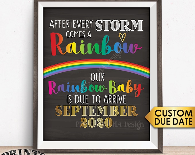 Rainbow Baby Pregnancy Announcement, Pregnancy Reveal After Loss, We're Expecting, PRINTABLE 8x10/16x20” Chalkboard Style Rainbow Baby Sign