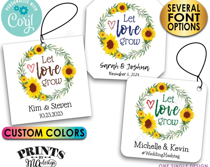 Let Love Grow Tags, Sunflower Seeds Wedding Favors, Custom 2x2" Square Cards, Digital PRINTABLE 8.5x11" File, <Edit Yourself with Corjl>