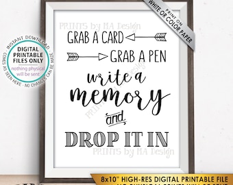 Write a Memory, Grab a Card Grab a Pen Drop it In, Birthday Party, Graduation Memories, Retirement, Bon Voyage, PRINTABLE 8x10” Sign &lt;ID&gt;