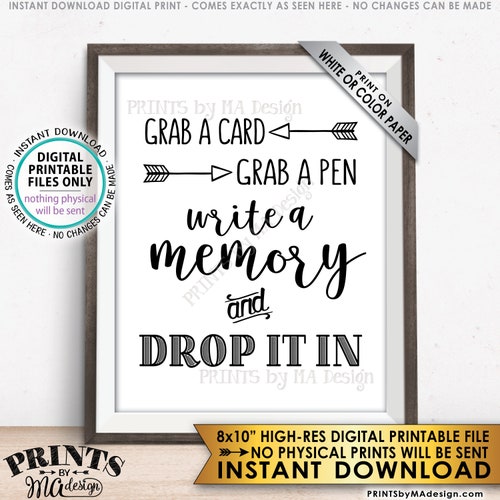 Write a Memory Grab a Card Grab a Pen Drop It In Birthday Etsy