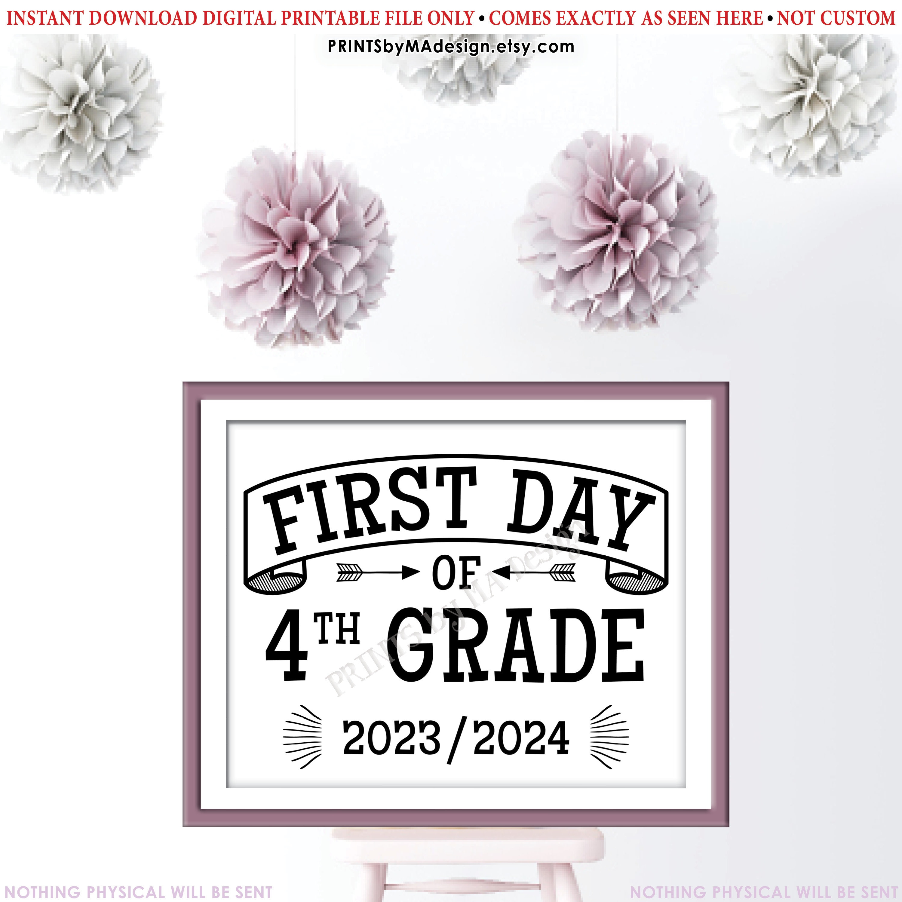 First Day of School Sign, Fourth Grader, Starting 4th Grade, 20232024