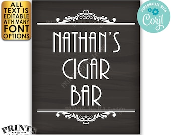 Cigar Bar Sign, Editable Bar Sign, Custom PRINTABLE 8x10/16x20” Chalkboard Style Sign, Man Cave Decoration <Edit Yourself with Corjl>