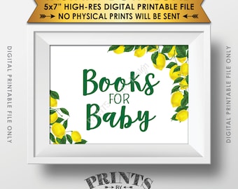 Books for Baby Lemon Themed Baby Shower Sign, Lemon Shower, Tuscan Garden Party, Tropical, Summer, Italy, 5x7” Printable Instant Download