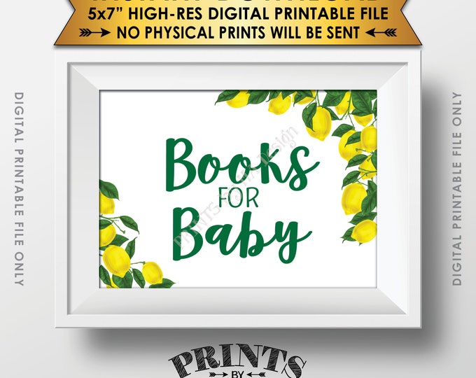 Books for Baby Lemon Themed Baby Shower Sign, Lemon Shower, Tuscan Garden Party, Tropical, Summer, Italy, 5x7” Printable Instant Download