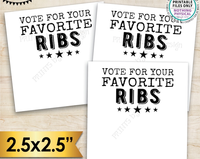 Ribs Voting Cards, Favorite Barbeque Cook-Off Voting Ballots, 2.5" Square Cards on a Digital PRINTABLE 8.5x11" File <Instant Download>