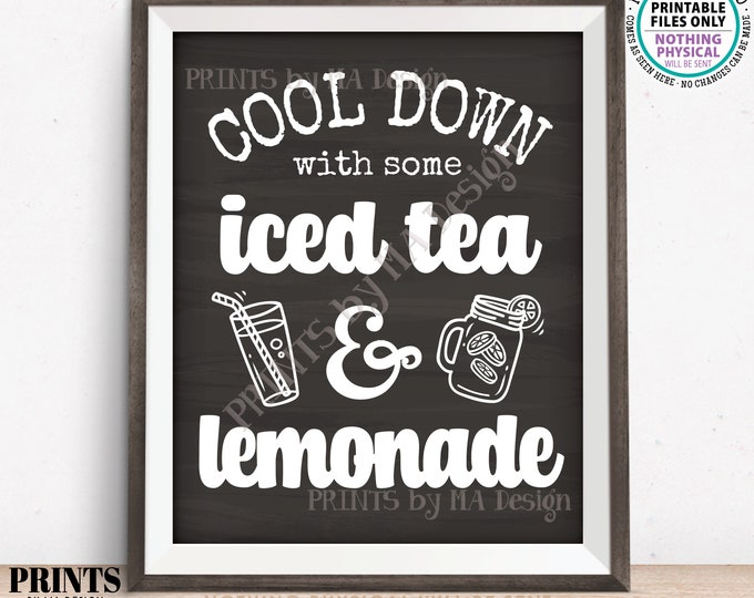 Iced Tea and Lemonade Sign, Cool Down with Some Cold Beverages, PRINTABLE 8x10/16x20” Chalkboard Style Lemonade & Ice Tea Sign <ID>