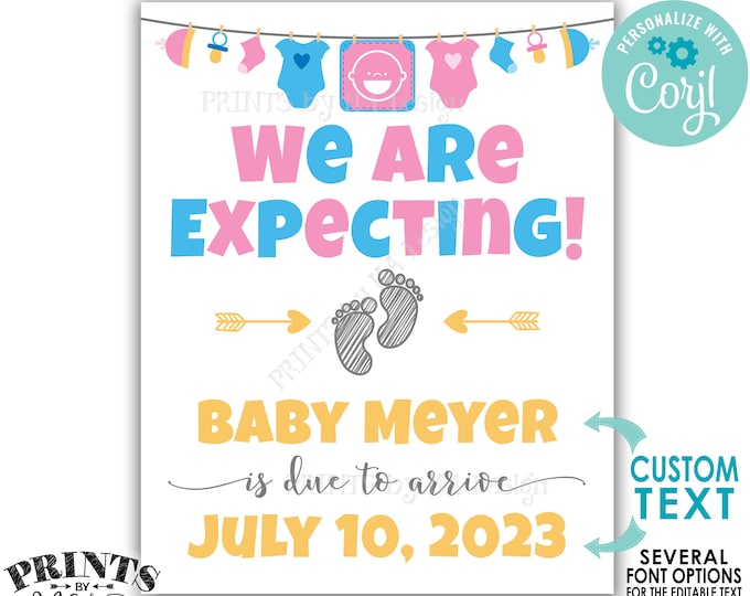 We Are Expecting Pregnancy Announcement, We're Pregnant, Custom PRINTABLE New Baby Reveal Sign <Edit Yourself with Corjl>