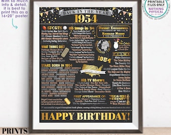 Back in 1954 Birthday Poster Board, Flashback to 1954 Birthday Decoration, ‘54 B-day Gift, PRINTABLE 16x20” Sign, Birthday Decor <ID>