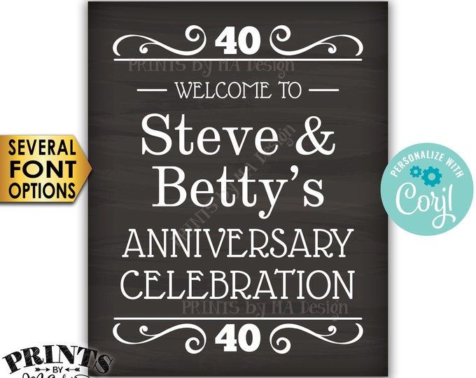 Welcome to the Anniversary Celebration, Anniversary Party Decor, Custom PRINTABLE 16x20” Chalkboard Style Sign <Edit Yourself with Corjl>