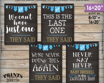 4th Baby Pregnancy Announcement Signs, Never Doing This Again This is Our Last One, Baby Boy, Four Blue Chalkboard Style PRINTABLE Signs