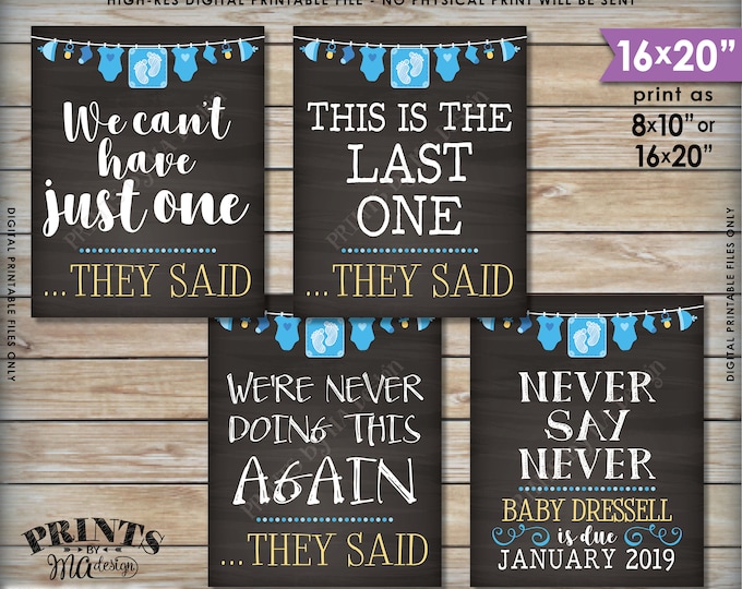 4th Baby Pregnancy Announcement Signs, Never Doing This Again This is Our Last One, Baby Boy, Four Blue Chalkboard Style PRINTABLE Signs