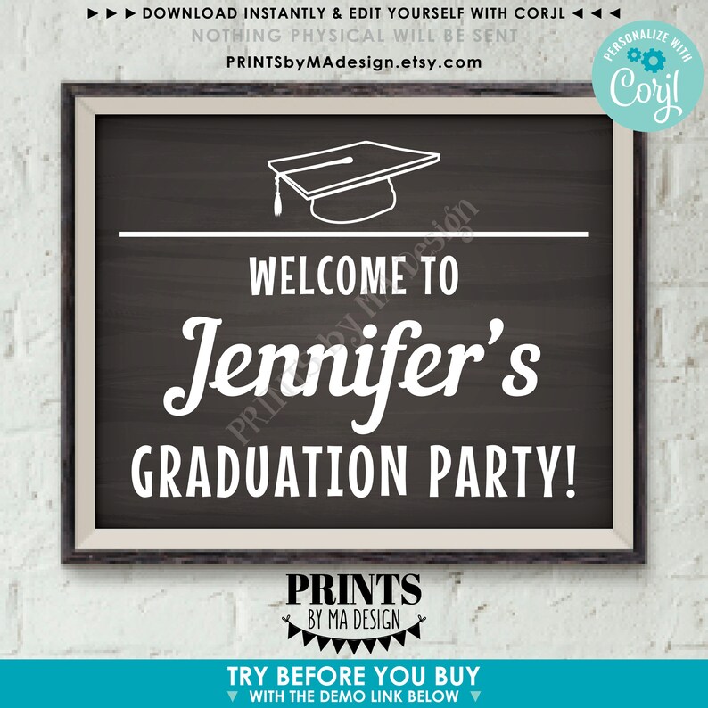 Graduation Text Box Editable Custom Graduation Party Decoration, Choose Text, ONE Editable PRINTABLE ...