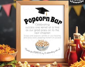 Graduation Popcorn Bar Sign, Scoop Sprinkle Enjoy Popcorn Menu, Punny Grad Food, PRINTABLE 8x10/16x20” Grad Party Sign, Funny Puns <ID>