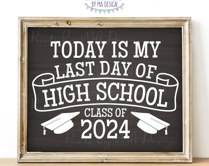 Last Day of High School Sign, Graduation Class of 2024, PRINTABLE 8x10/16x20” Chalkboard Style High School Grad Decoration <ID>