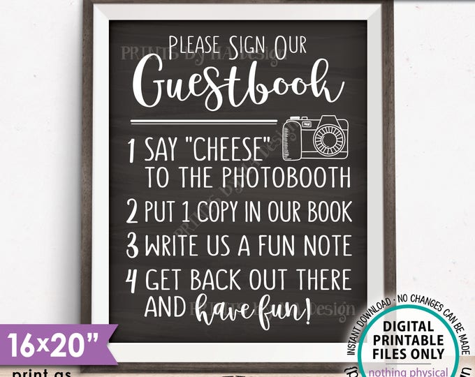 Guestbook Photo Sign, Add photo to the Guest Book Sign Photo Booth, Wedding Photobooth, PRINTABLE 8x10/16x20” Chalkboard Style Sign <ID>