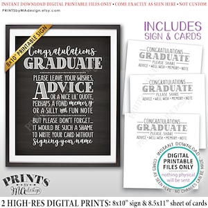 Consejos de graduación, felicitaciones, deseos de posgrado, memoria, fiesta de posgrado IMPRIMIBLE Letrero estilo pizarra de 8x10" y hoja de tarjetas de 8,5x11" <ID>