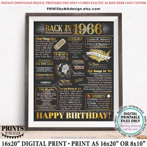 Panneau d'anniversaire Retour dans l'année 1966, Flashback to 1966, poster en carton 1966, cadeau d'anniversaire 66, décoration d'anniversaire, panneau imprimable 16 x 20 po. <ID>
