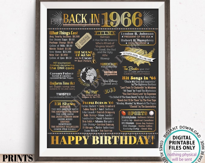 Back in the Year 1966 Birthday Sign, Flashback to 1966 Poster Board, ‘66 B-day Gift, Bday Decoration, PRINTABLE 16x20” Sign <ID>