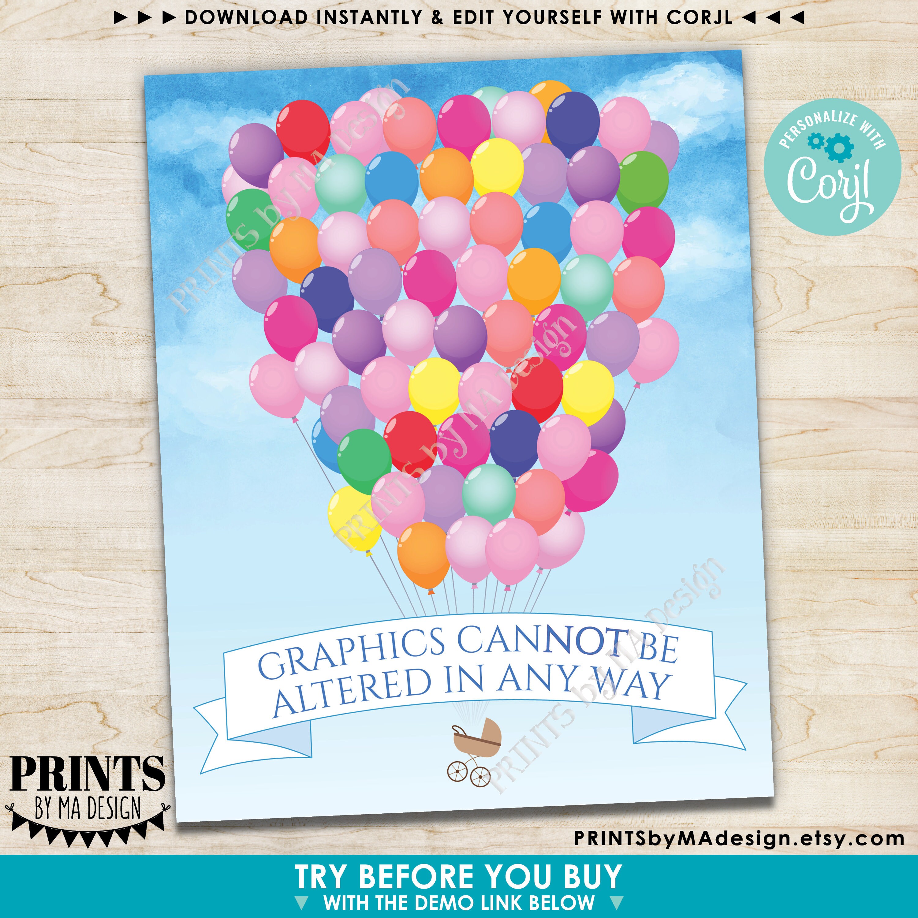 EDITABLE Hot Air Balloon Birthday Board Growing up up up 