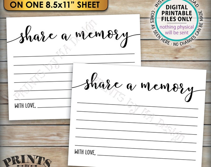 Share a Memory Card, Please Leave a Memory, Memorial Card, Four 4.25x5.5" cards on an 8.5x11" Digital Printable File <ID>