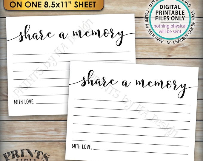 Share a Memory Card, Please Leave a Memory, Memorial Card, Four 4.25x5.5" cards on an 8.5x11" Digital Printable File <ID>