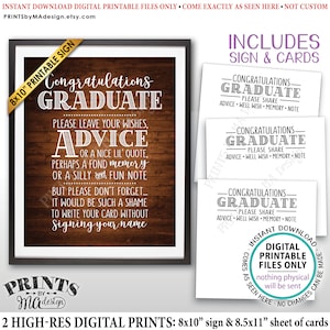 Abschlussempfehlung, Glückwunsch-Abschluss-Wünsche, Erinnerung, DRUCKBARE Grad-Party 8x10" rustikales Holzstil-Zeichen & 8,5x11" Kartenblatt <ID>