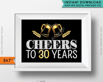 Cheers to 30 Years Birthday Party Decor, Black and Gold, 30th Birthday Party Decoration, 30th Anniversary, PRINTABLE 5x7” Instant Download