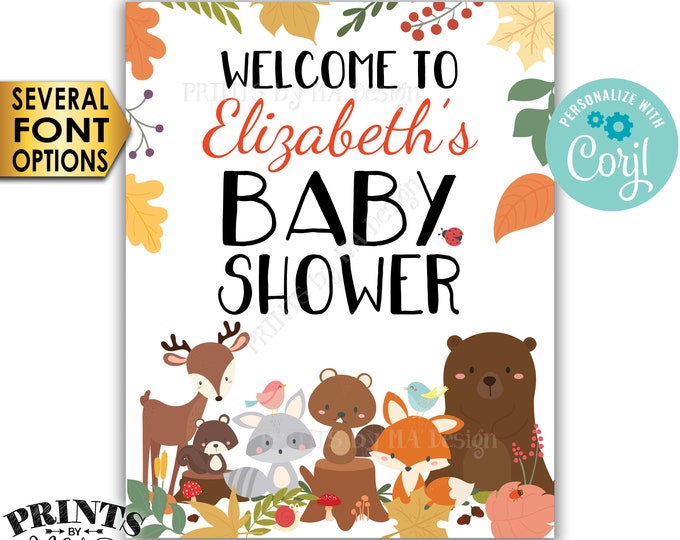 Woodland Baby Shower Welcome Sign, Forest Animals Welcome Poster, Custom PRINTABLE 8x10/16x20” Baby Shower Decor <Edit Yourself with Corjl>