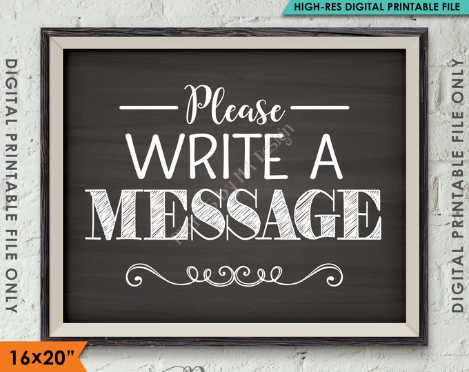 Please Write a Message Sign, Leave a Message, Share a Thought Party Sign, Memory, 8x10/16x20” Chalkboard Style Printable Instant Download