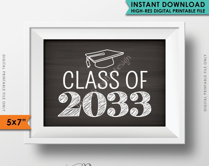 Class of 2033 Sign, Grad Party High School 2033 Grad College Graduation Sign Chalkboard Sign, 5x7" Instant Download Digital Printable File